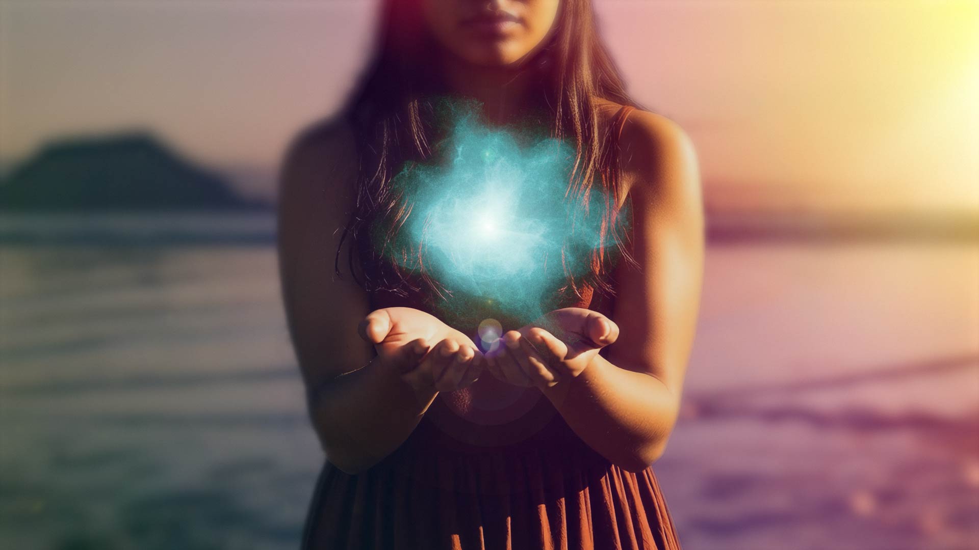 Girl with orb with lens flare Girl with orb with lens flare