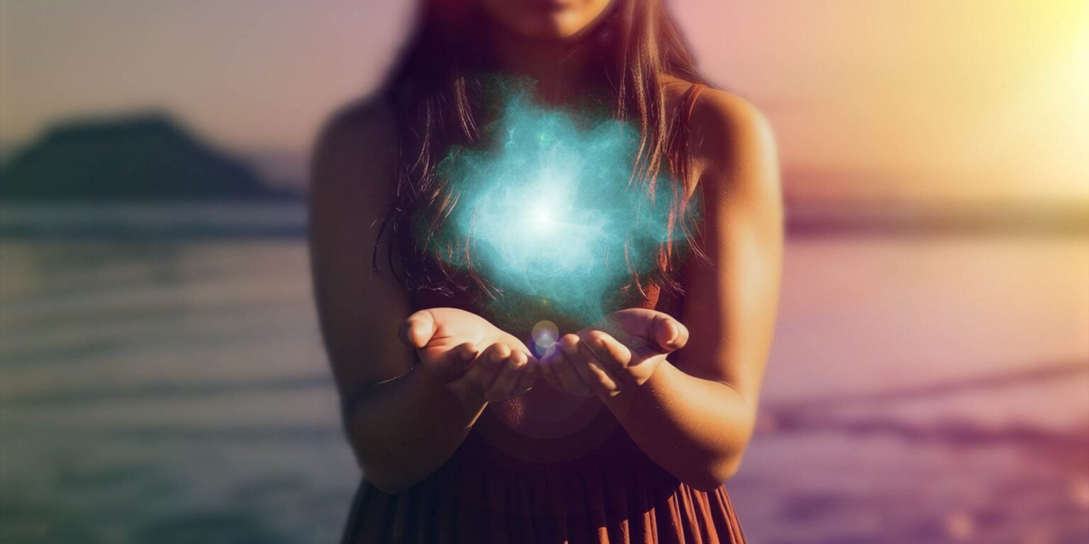 Girl with orb with lens flare Girl with orb with lens flare