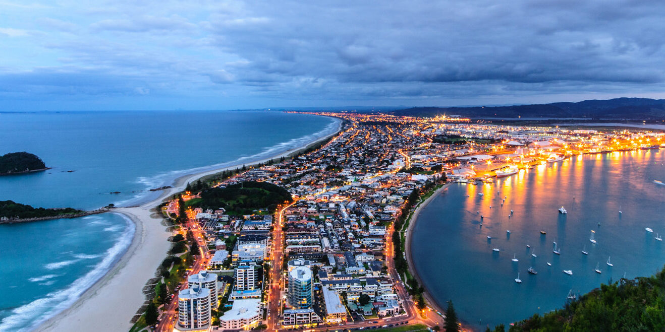 View from the top of Mount Maunganui, Tauranga, Bay of Plenty, New Zealand.